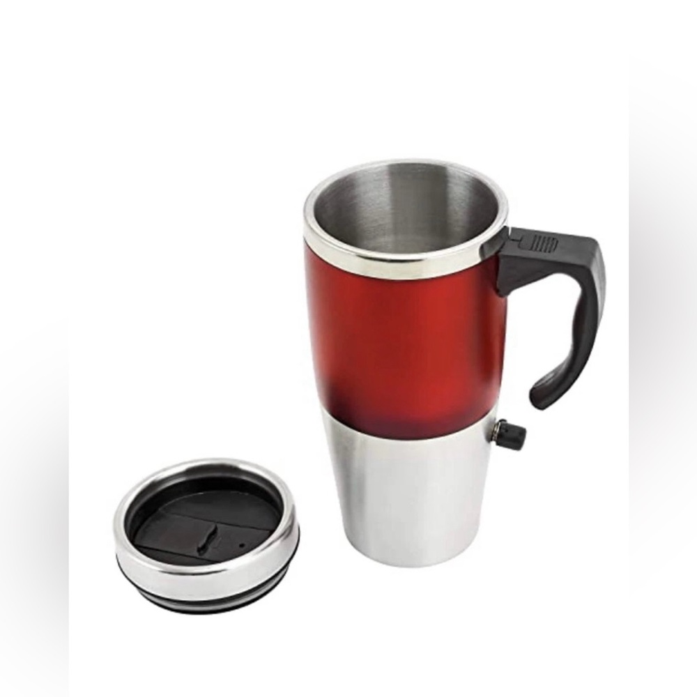 Auto USB Stainless Steel Heated Travel Mug Flask with Car & USB Charge-Red/16oz - Picture 3 of 9